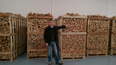 Early ECOFUEL days: first firewood crates arriving in the Ballybane warehouse in 2014.