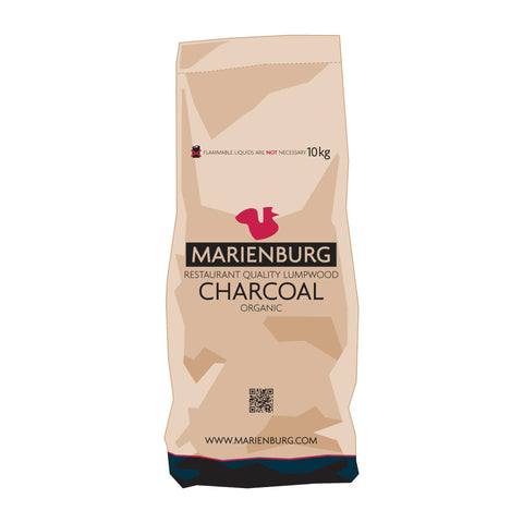 Bag of Marienburg Birch lumpwood charcoal on a white background