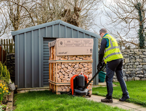 the final 40ft ecofuel firewood delivery of double deck kiln dried asj in the back garden in ireland